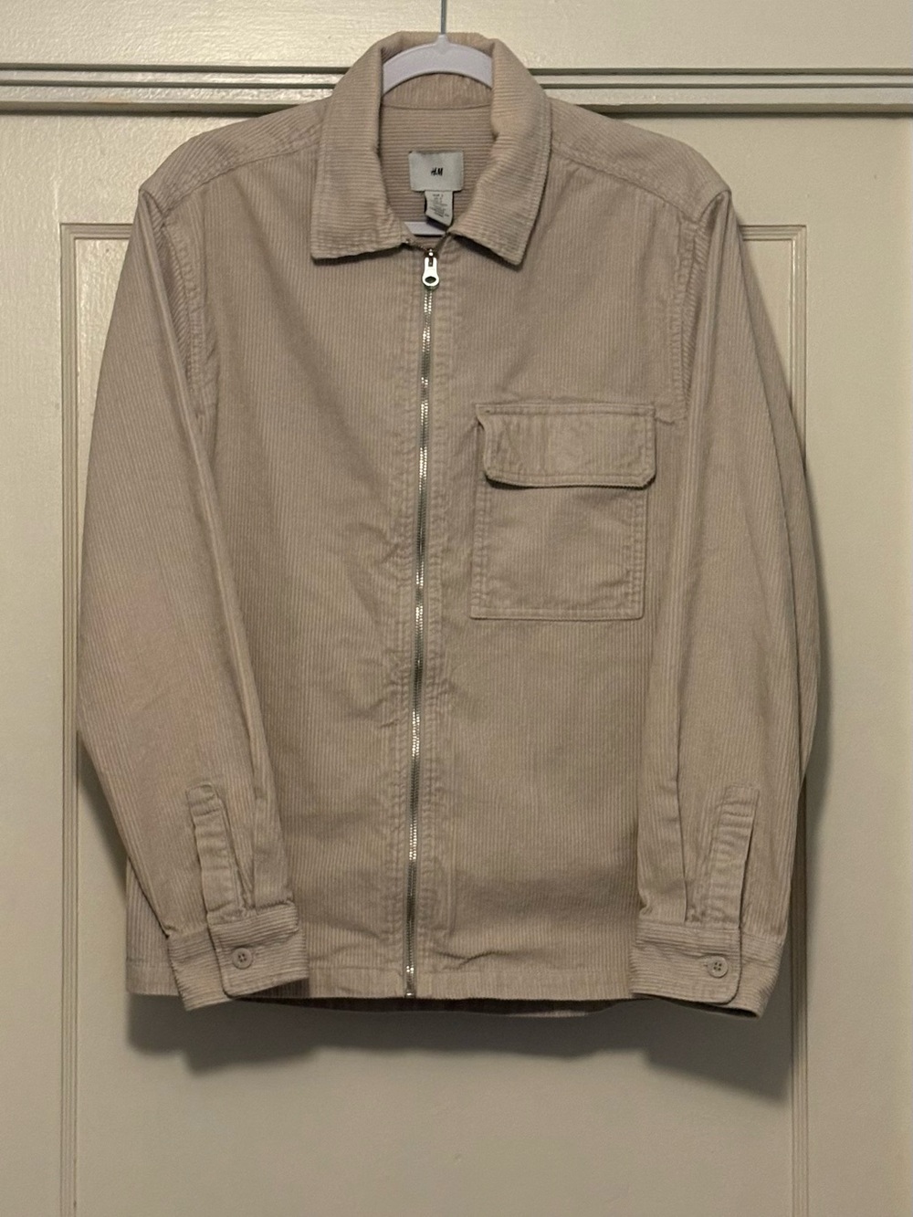 H&M Men's Beige Corduroy Zip-Up Shirt Jacket